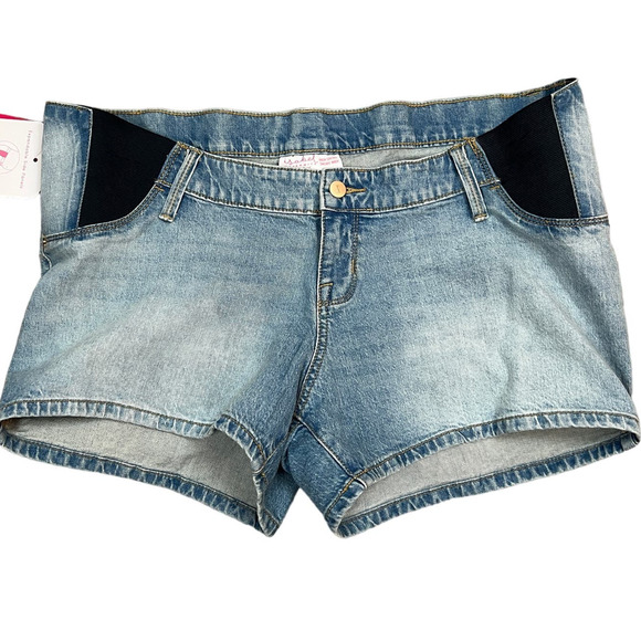 Isabel Maternity Side Panel Midi Light Wash Jean Shorts - Size 12/31 - NWT - Picture 1 of 8